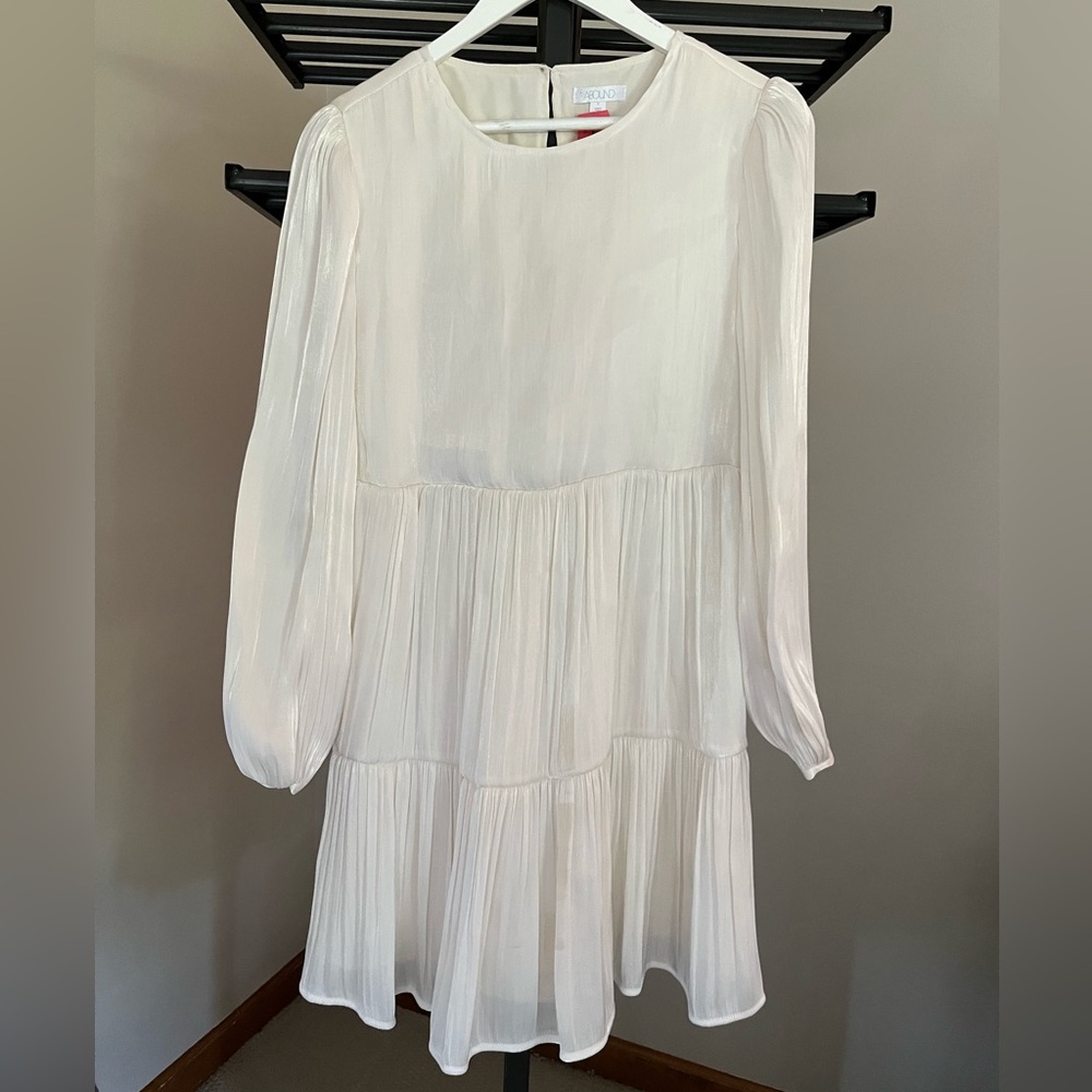 Abound Shimmering Long Sleeve White Pleated Dress
